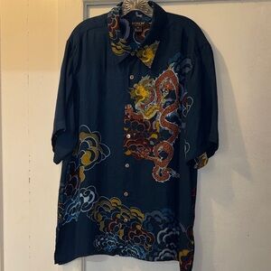 Citron Santa Monica Silk Shirt Dragon Cloud Print Textured Size XL